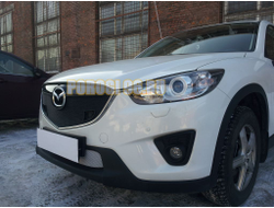 Защита радиатора Mazda CX-5 2012-2014 black с парктроником верх
