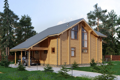 Двухэтажный дом "Истра 2" с навесом под автомобиль, 217 м2