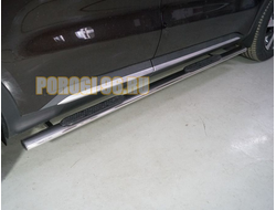 Пороги овальные с накладкой 75х42 мм ТСС для Kia Sorento 2020-