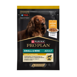 Pro Plan (Про План) Light/Sterilised влажный корм для взрослых собак мелких пород склонных к набору веса, Курица в соусе 85 г