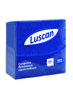 Салфетки бумажные Luscan 1 слой, 24х24 синие 100шт/уп