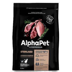 AlphaPet (АльфаПет) Superpremium сухой корм для взрослых стерилизованных кошек с ягненком и индейкой, 400 г