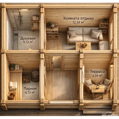 Баня из профилированного бруса "Компания" 26м2 6х5