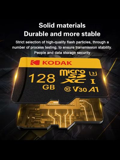 Карта памяти Kodak Micro SD, класс 10, UHS-1 U3 V30 A1 на 128 ГБ, чтение 100 МБ/с, запись данных 30 МБ/с, + переходник SD