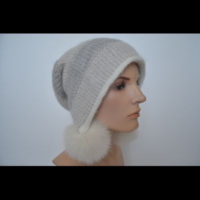 Шапка ушанка Vizio 1609 PP 66  белая с помпонами