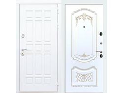 Белая дверь Rx8 с отделкой ФЛ 316 патина золото