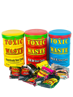 Набор Леденцы суперкислые "Toxic Waste"/ 3 шт / красная, голубая и жёлтая бочки.