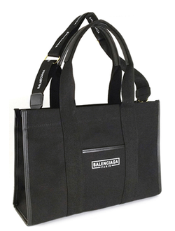 (АРТИКУЛ: 9133/01) СУМКА БОЛЬШАЯ, ТЕКСТИЛЬ, ЧЕРНАЯ С БЕЛЫМ ЛОГОТИПОМ, РУЧКИ И РЕМЕНЬ ЧЕРЕЗ ПЛЕЧО