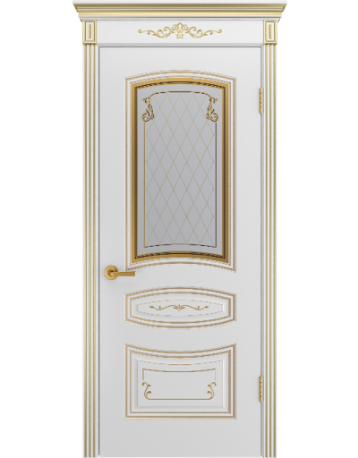 СОНАТА ГРЕЙС В2. БЕЛАЯ ЭМАЛЬ/ ПАТИНА БЕЛОЕ ЗОЛОТО. ПОЛОТНО ОСТЕКЛЕННОЕ. УЗОР 2