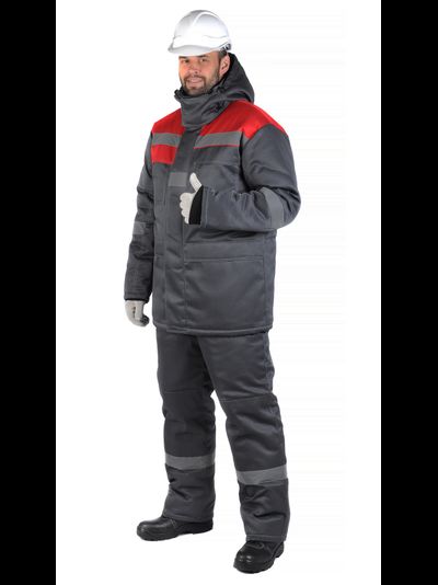 Костюм ЧИКАГО-ЗИМА с полукомбинезоном, серый/красный, СОП