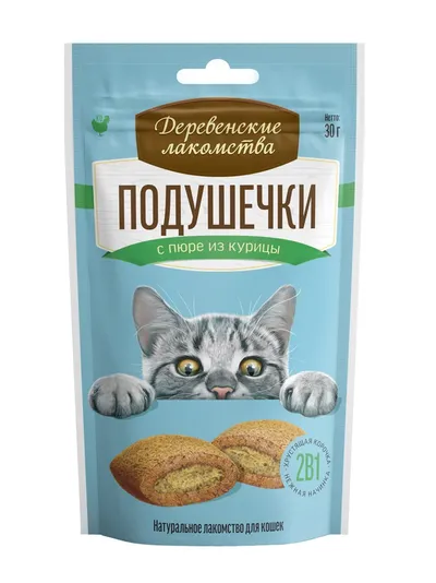 Деревенские лакомства для кошек, Подушечки с пюре из курицы 30 гр