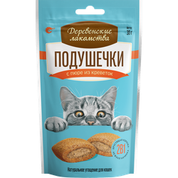 Деревенские лакомства, Подушечки с пюре из креветок для кошек, 30 гр