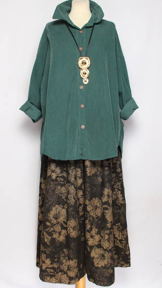 Рубашка Бохо "Вельвет защипы сбоку" малахит