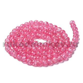 бусина кракле стеклянная "Льдинка" 8 мм, цвет-розовый, 10 шт/уп