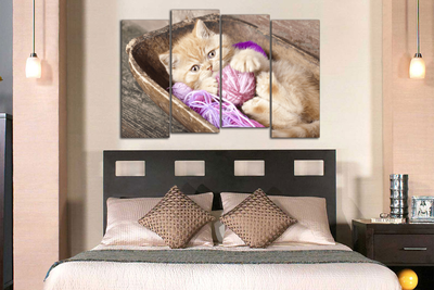 Модульная картина "Котенок с клубочком"