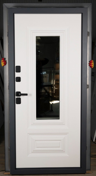 ТЕРМОЛЮКС/ ДВОЙНОЙ ТЕРМОРАЗРЫВ/ КОВКА-СТЕКЛОПАКЕТ/ МУАР СЕРЫЙ Ral 7024/ СИЛК СНОУ (БЕЛЫЙ)