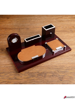 Набор настольный Премьер 5в1 с визитницей и часами, вишня.  4468215