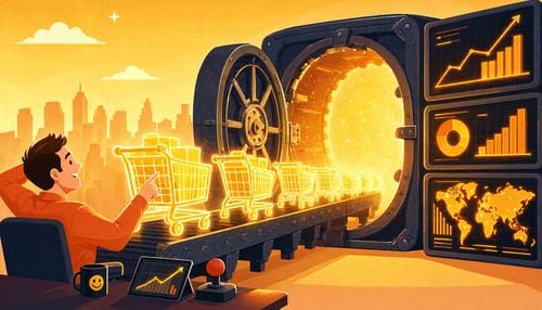 Ироничное изображение шестеренок и финансового конвейера для интернет-магазина