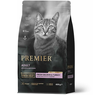 PREMIER (Премьер) сухой корм для кошек, Лосось, индейка 400 г