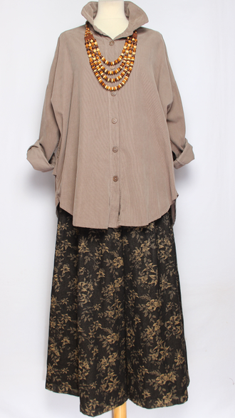 Рубашка Бохо "Вельвет защипы сбоку" бежевая до р.54