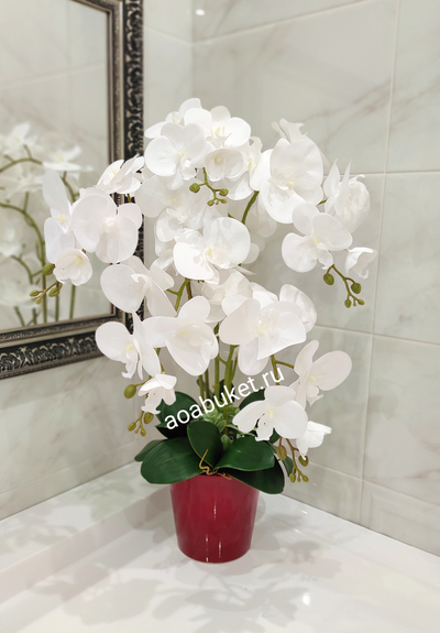 Композиция искусственная орхидея белая ваза туба № ОР012