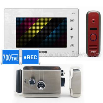 Kocom KCV-A374SD white + AVP-NG110 red + Lock комплект видеодомофона с памятью