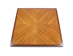 Quartered Figured Teak Veneer in Reverse Diamond Box Pattern with Stained Maple Wood Edge