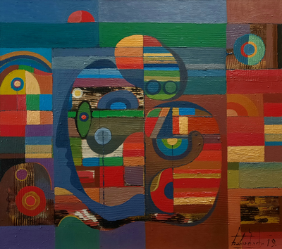 Древние маски. Диптих. 2019. Холст, масло. 80х180 см.