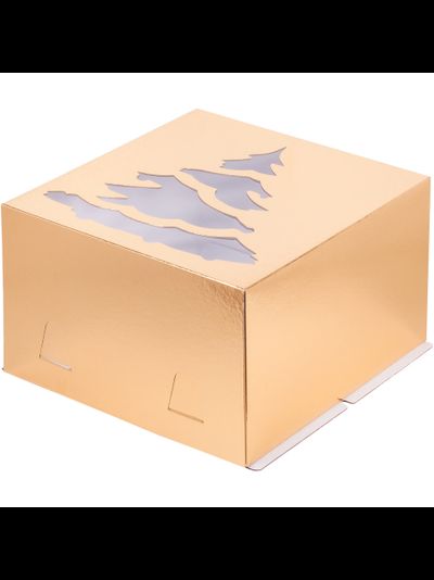 Коробка для торта с окном "Новый год" (золото), 300*300*190мм