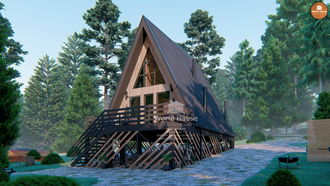 Дом A-Frame площадью 60м2 | Треугольный современный коттедж | Проект №173