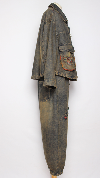 Костюм: джинсовка и джинсы "НАШИВКИ УЗЕЛКИ" серо-синий р.46-52