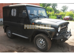 Силовые пороги на УАЗ Хантер 2003-, крепление к раме, поперечина, накладки из рифлёного алюминия (05.350.11)