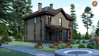 Коттедж из газобетона в два этажа и двумя террасами. Проект №109