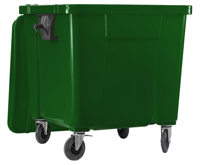 Контейнер для мусора ТБО 1100 литров зеленый на 4 колесах