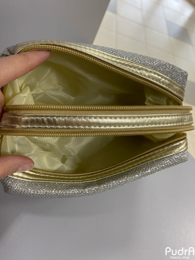 Косметичка 2 х секционная Блеск, 2 отдела на молниях, с ручкой серебро