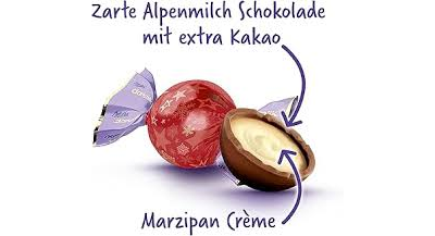 Новогодние шоколадные яйца конфеты Milka Feine Kugeln Marzipan Creme