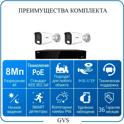Комплект IP-камер 8 Мегапикселей с записью звука «GVS DS-V2 IP 4K Full»