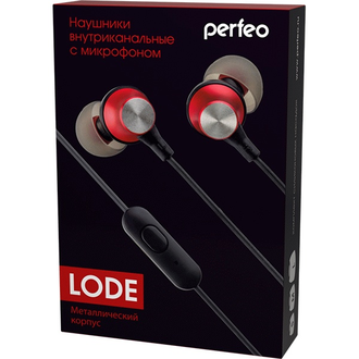 Perfeo наушники внутриканальные металлические c микрофоном «LODE» красные/серебро (PF_A4633)