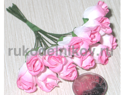 бумажные цветы "Роза закрытый бутон", цвет-кремово-розовый, 12 мм, 12 шт/уп