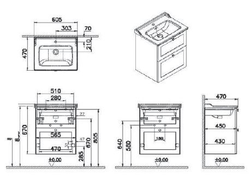 Модуль с классической раковиной, Vitra Root Classic, 60 см, 2 ящика, матовый темно-синий, 68853