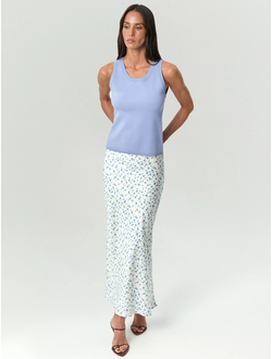 Юбка миди из вискозы с цветочным принтом (молочный в голубой цветок)