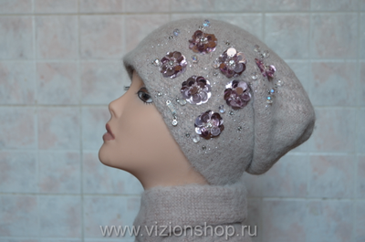 Вязаная шапка и шарф для женщин осень - зима 2017 - 2018  Vizio Италия 5800 розовая