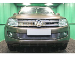 Защита радиатора Volkswagen Amarok 2010-2016 (с 2-мя горизонтальными ребрами жесткости) black