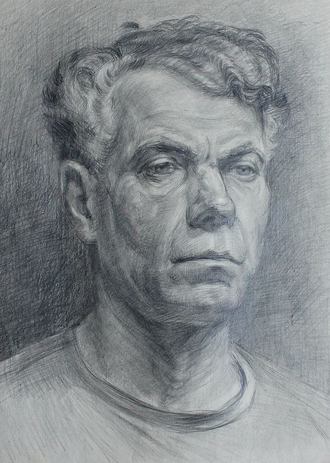 "Портрет мужчины в футболке" бумага карандаш Шерстнёва 1951 год