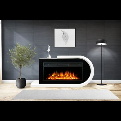 Линейный электрокамин Basel R белый с черным с очагом Vision 42 LOG LED