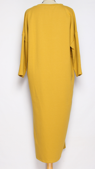 ПЛАТЬЕ БОХО "Большой разрез плотное" горчичное р.46-52
