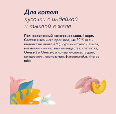 Florida (Флорида) влажный корм (пауч) для котят, кусочки с индейкой и тыквой в желе 85 г