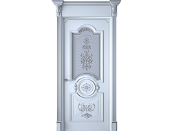 Дверь ДО Каролина белая эмаль с патиной серебро и стеклом