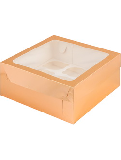 Коробка на 9 капкейков с квадр. ок. (золото), 235*235*100мм