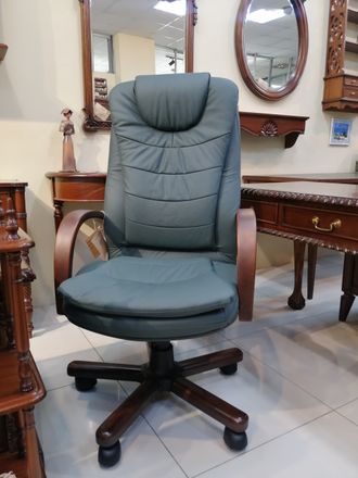 Кресло руководителя MIZAR 12 кожаное, серо-зел